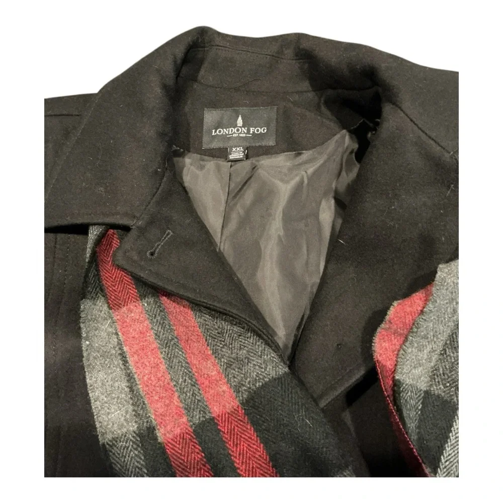 NWT London Fog Women’s Wool-Blend Peacoat Jacket XXL with Plaid Scarf – Black - Picture 6 of 7